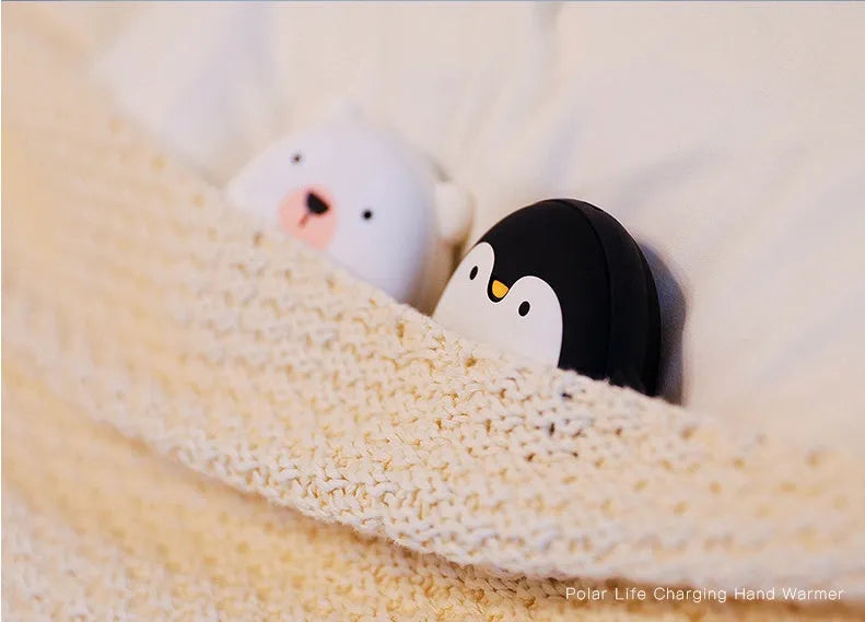 Cartoon penguin polar bear USB rechargeable hand warmer power bank in black, white and black-white colours