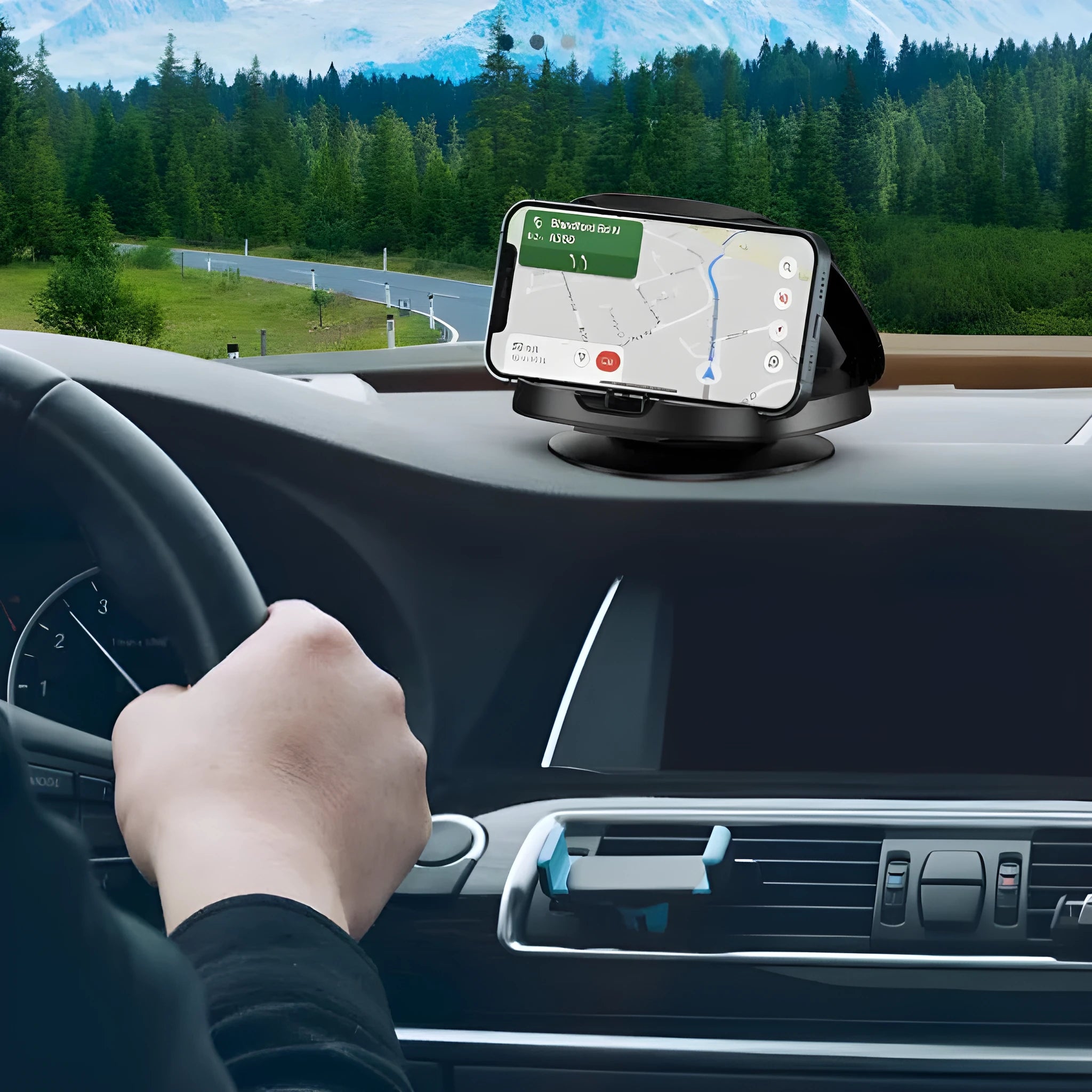 Black rotating suction cup car navigator bracket showing 360-degree adjustment mechanism