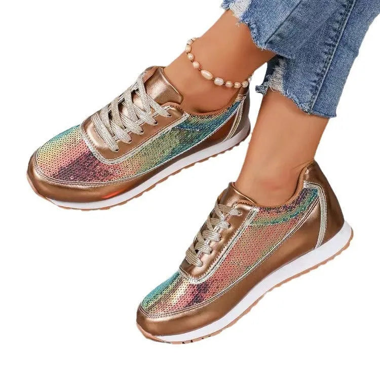 Women's black thick-soled casual sneakers with a square toe and PU leather upper.