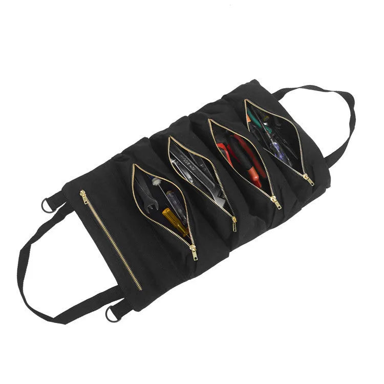 Multifunctional canvas hanging storage bag 49x29cm in khaki, army green, and black for car organisation