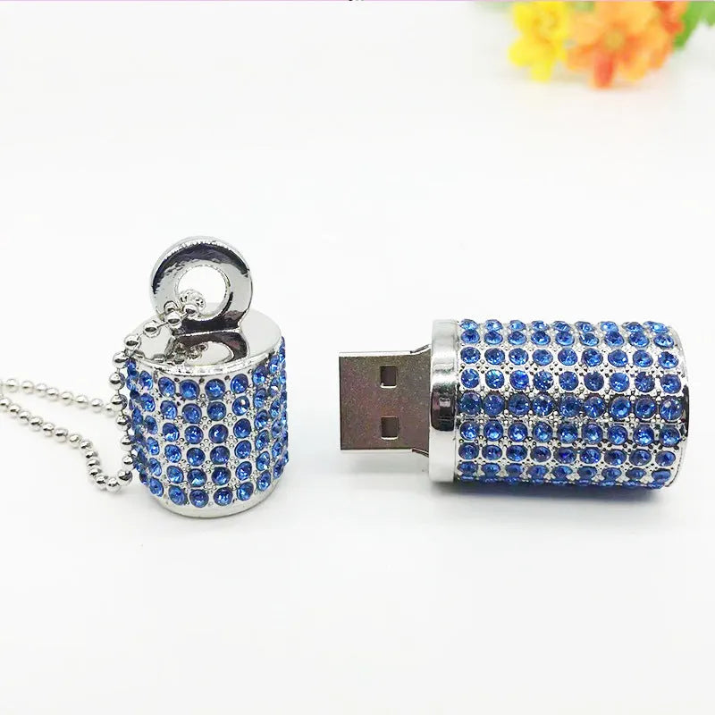 Crystal cylinder lipstick shaped USB flash drive in red with metal shell