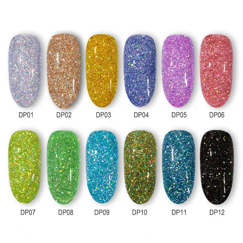 Laser glitter nail powder dip system with 24 shades for natural and artificial nails