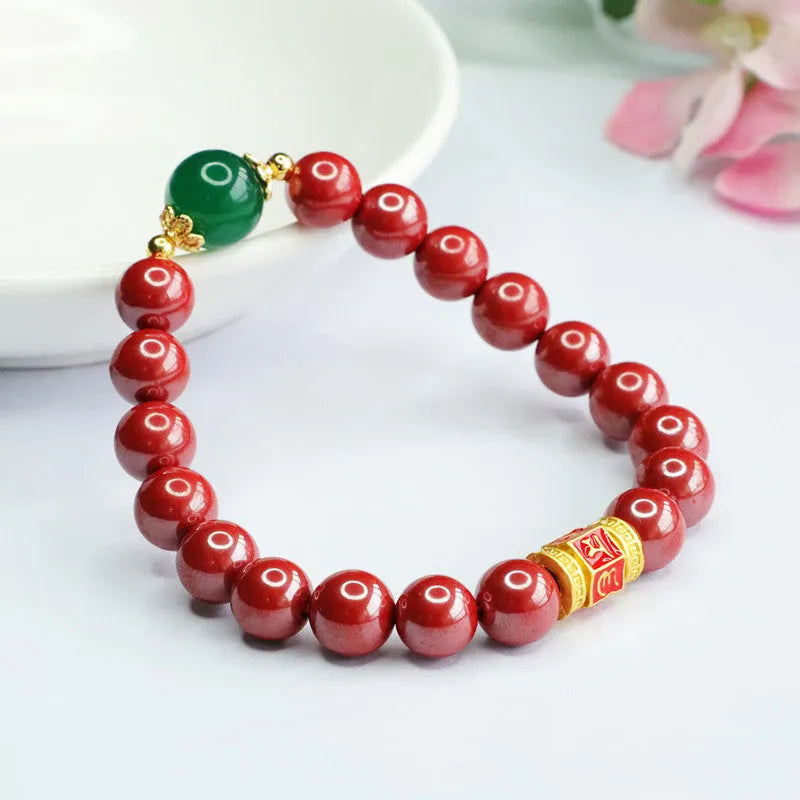 Emperor sandstone six words motto bracelet made from cinnabar with 8mm thickness and adjustable design