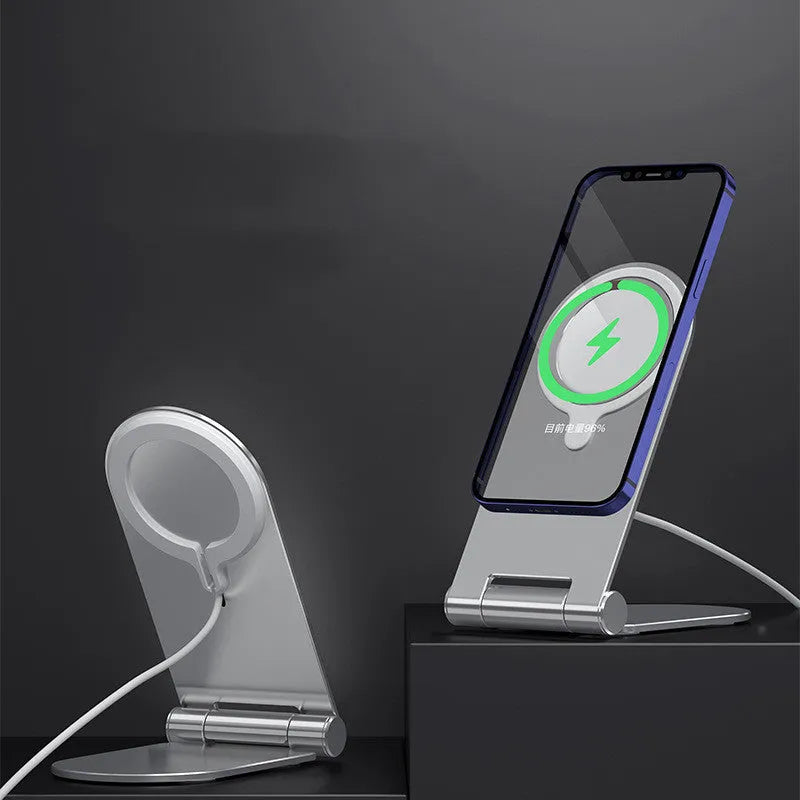 Silver vertical adjustable magnetic phone bracket for iPhone 12 with aluminium alloy construction