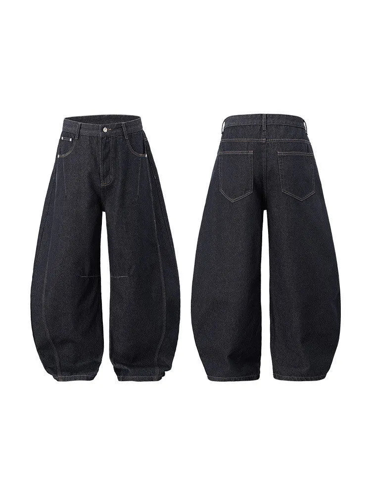Men's wide-leg denim trousers in original cow colour cotton fabric showing American casual styling