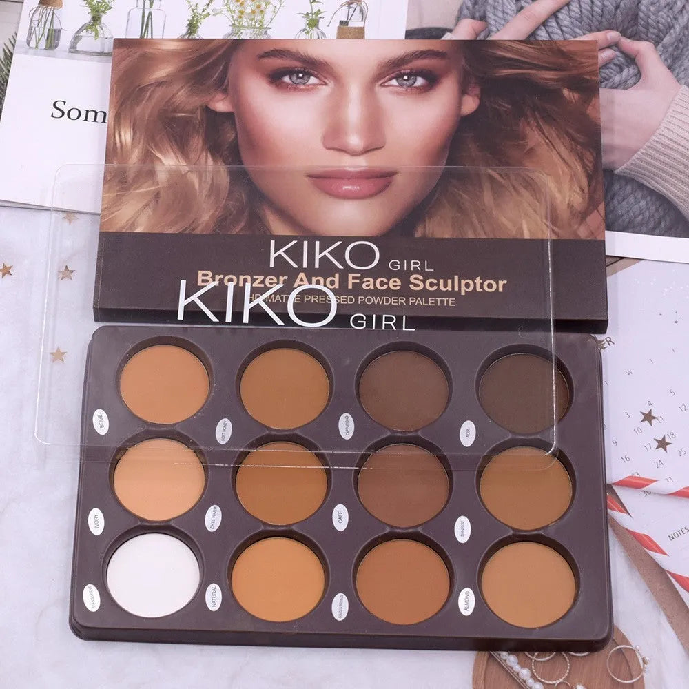12 colour makeup repair plate with natural shades for contouring and universal skin types
