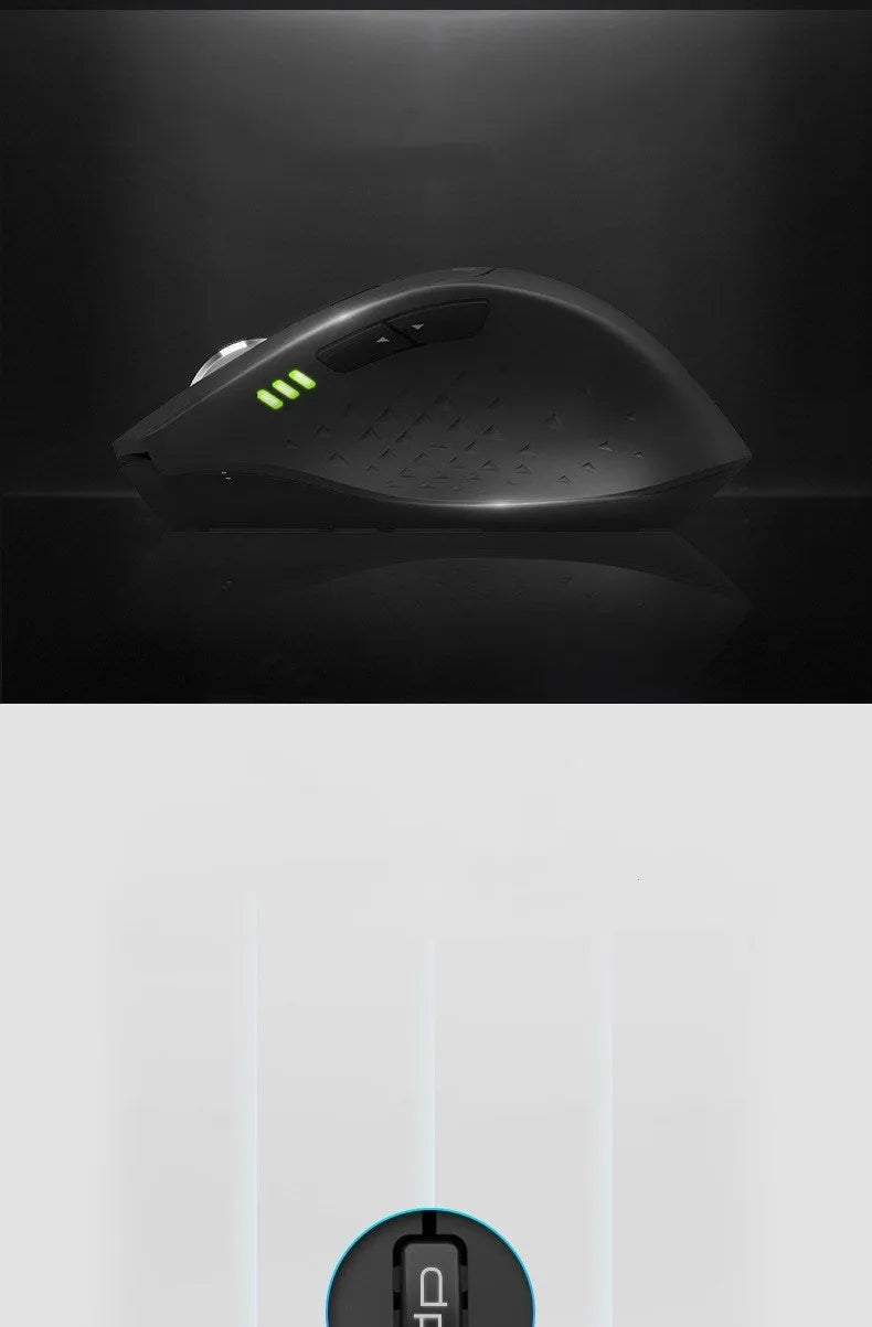 Rapoo MT500 wireless Bluetooth mouse in black with six buttons on a desk surface