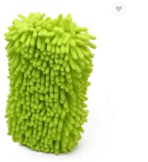 Silver green car wash sponge measuring 14 by 25 centimetres with spiral chenille construction