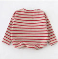 Striped print long sleeve cotton T-shirt for baby girls in black colour with size chart