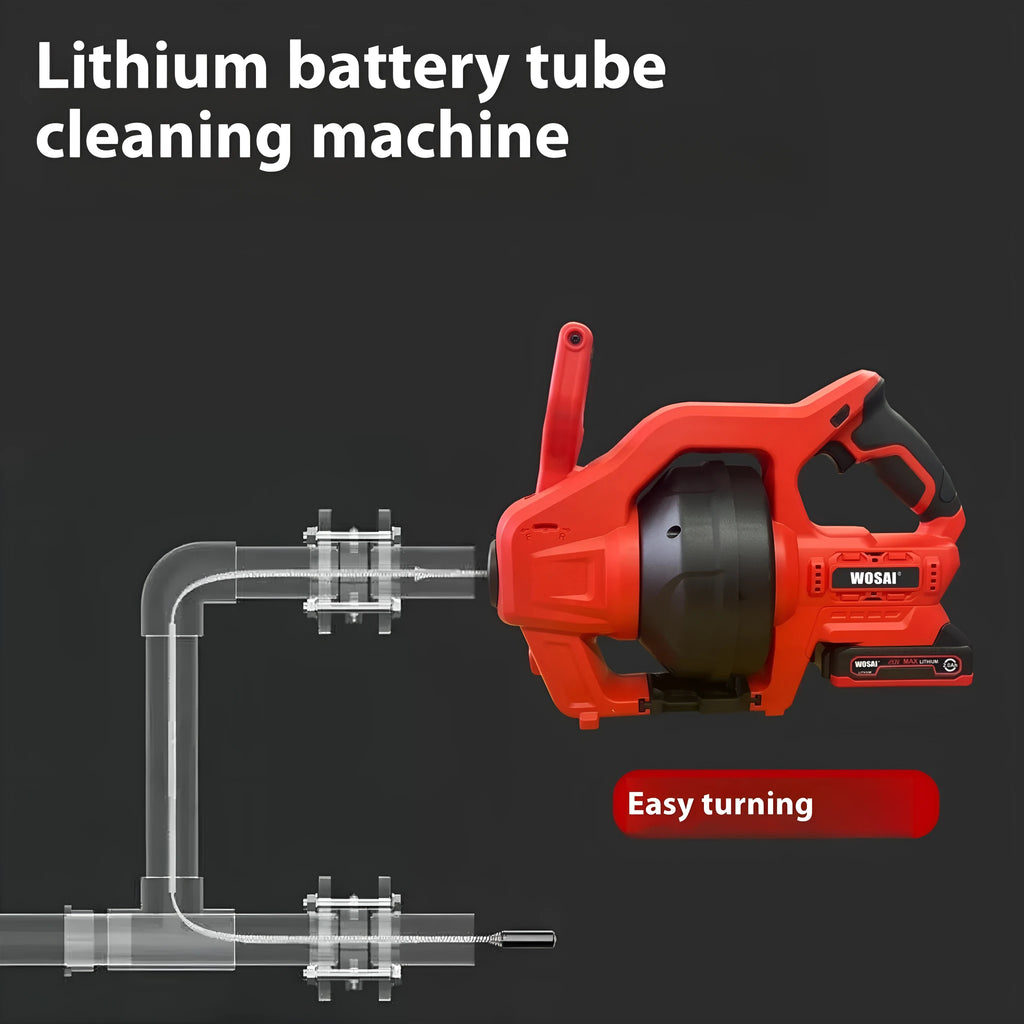 Cordless 20V electric drain cleaner with 7mm flexible shaft and trigger grip, on a white background.