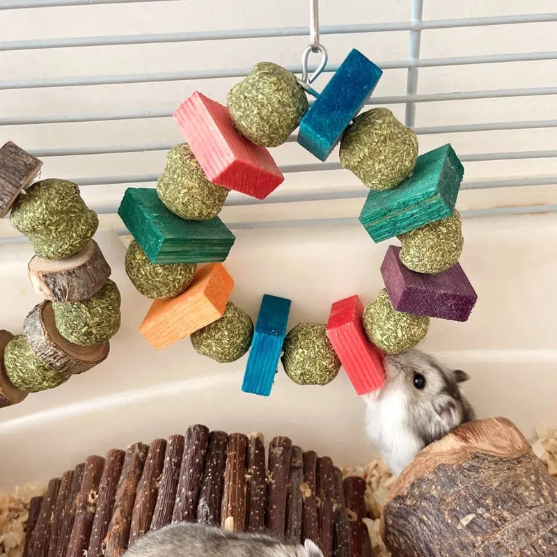 Hamster toy straw ball ring chew with Applewood and sequin decorative options