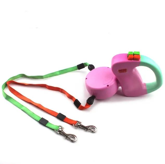 Retractable dog walking leash with 3 metre nylon rope, automatic mechanism, shown in black, pink, or grey