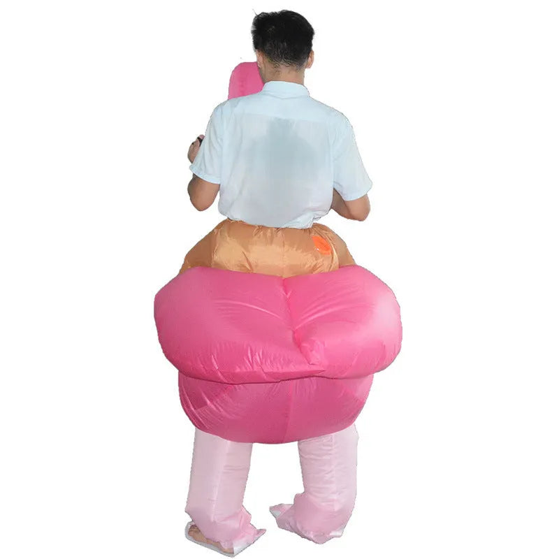 Inflatable flamingo costume suit for adults and children, waterproof polyester, sizes S and L