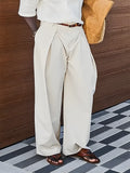 Men's casual pleated wide-leg pants in plain polyester, regular fit, full-length, sizes XS-2XL