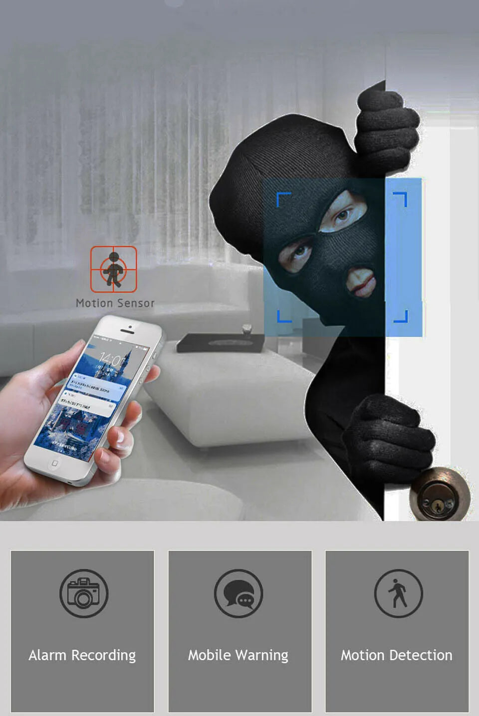 White WiFi CCTV IP camera with 1080P HD, 355° pan, 90° tilt, night vision and two-way audio, 160x69mm