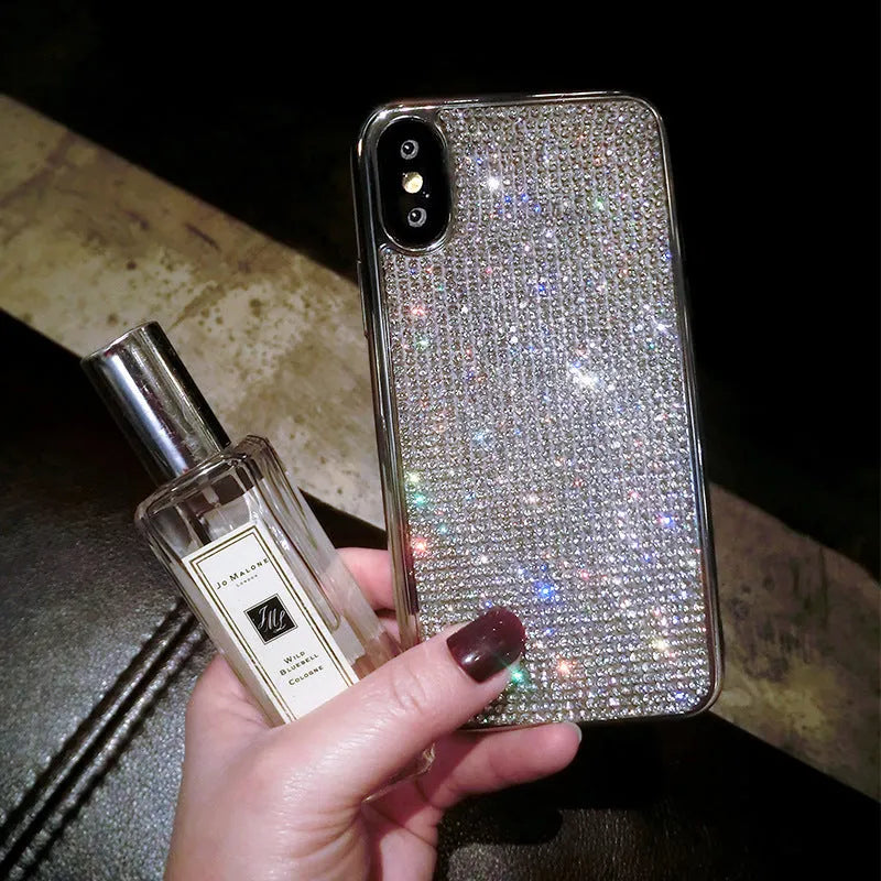 Silver silicone phone case with diamond pattern for multiple iPhone models