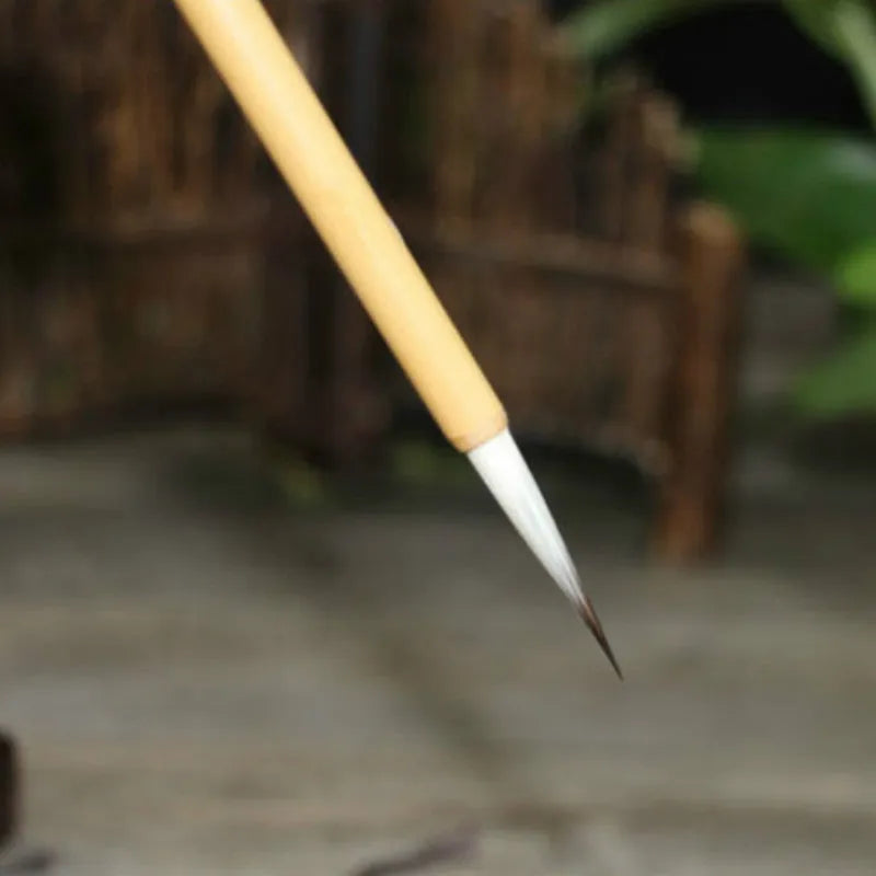 Four gold body writing brushes with wolf wool hook thread and mixed hair materials in pine branch set colour