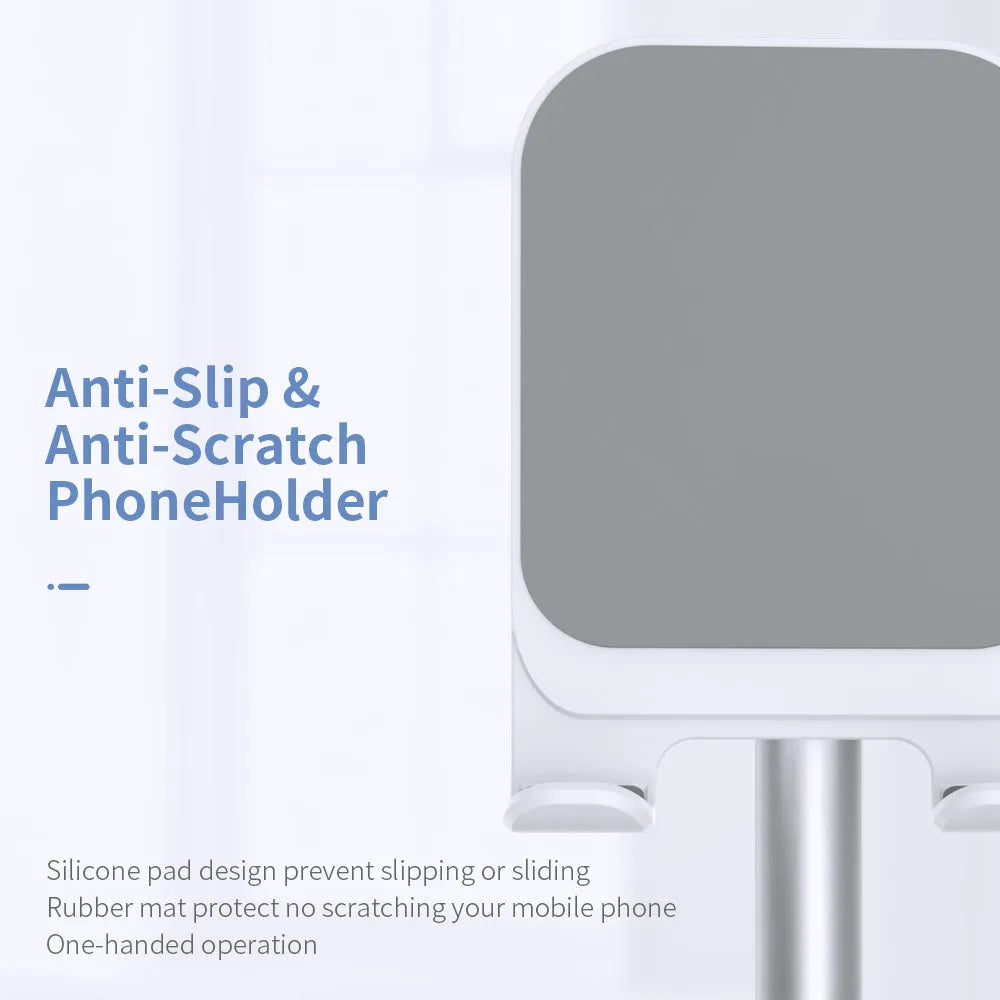 Aluminium mobile phone stand in black or white with silicone grips for phones and tablets