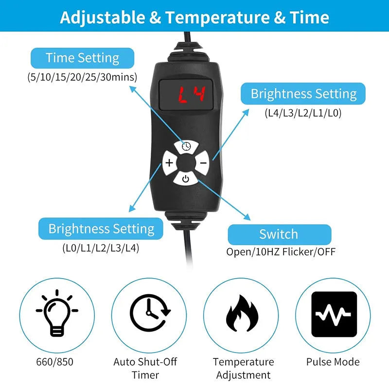 Black infrared red light therapy belt for waist pain relief with adjustable strap