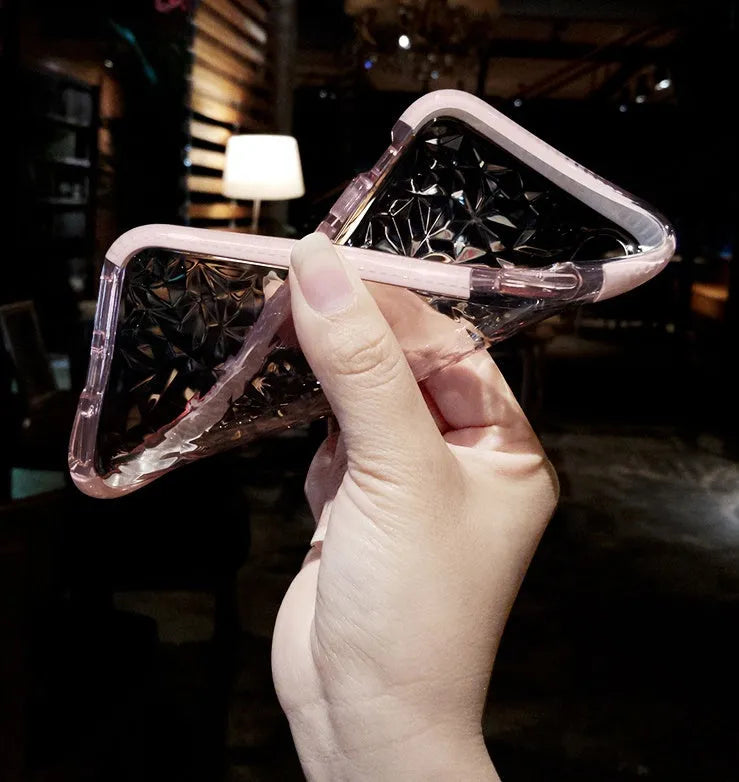 Simple striped TPU back cover phone case for iPhone, shown in black, pink and white edge colour options.