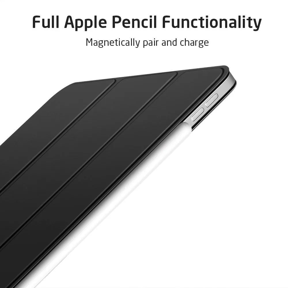 Magnetic smart case for iPad Pro 11 with trifold stand and Apple Pencil charging support in black