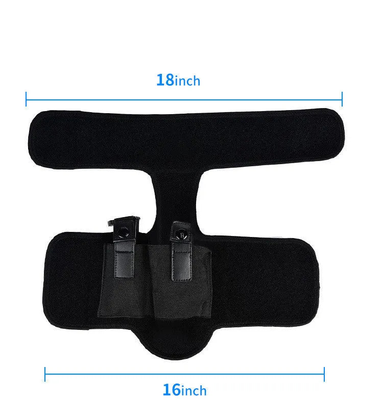 Black neoprene invisible ankle holster for universal pistol, side view showing secure fit against leg