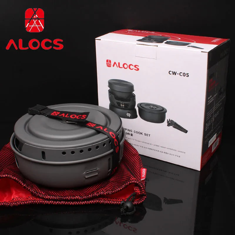 Alocs aluminium outdoor pot set for camping and hiking, supplied as a pot set
