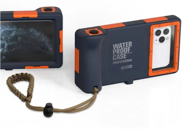 Universal orange waterproof phone case for iPhone and Samsung smartphones with transparent protective shell
