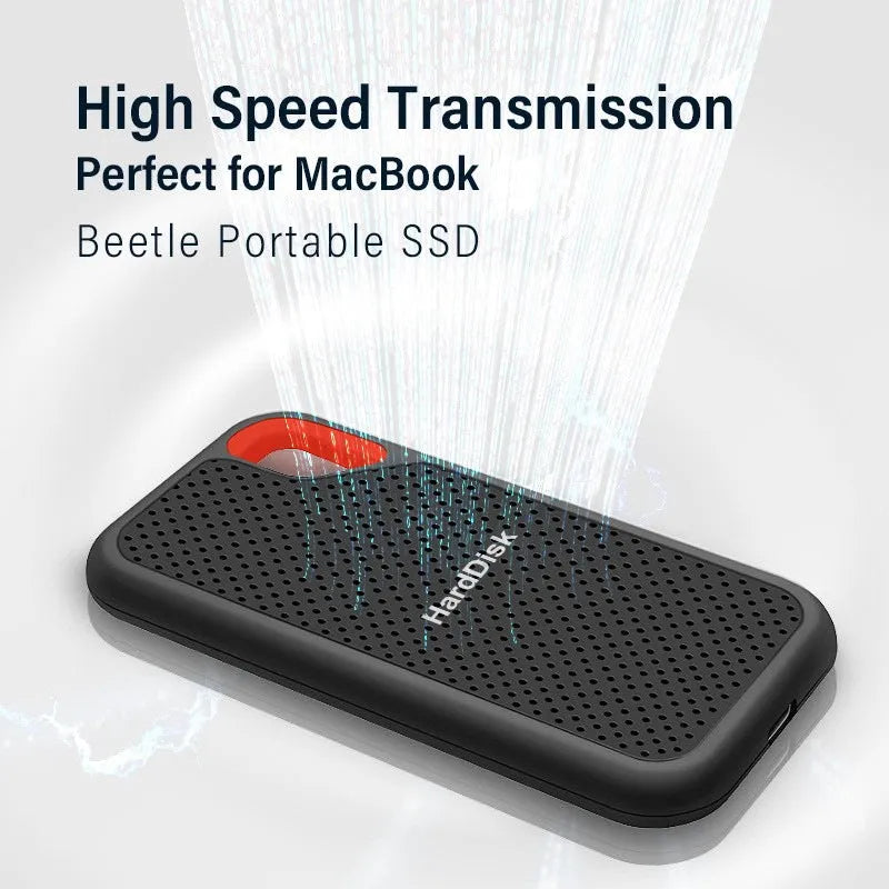 Black external SSD mobile solid state drive with USB Type-C 3.1 interface