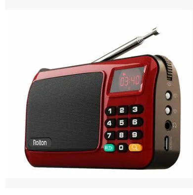 Golden Rolton W405 portable FM radio and MP3 speaker with LED display and wrist strap.