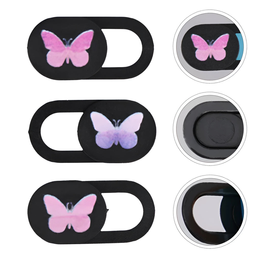 Black ABS laptop webcam privacy slider cover with adhesive backing, 1.5 cm long