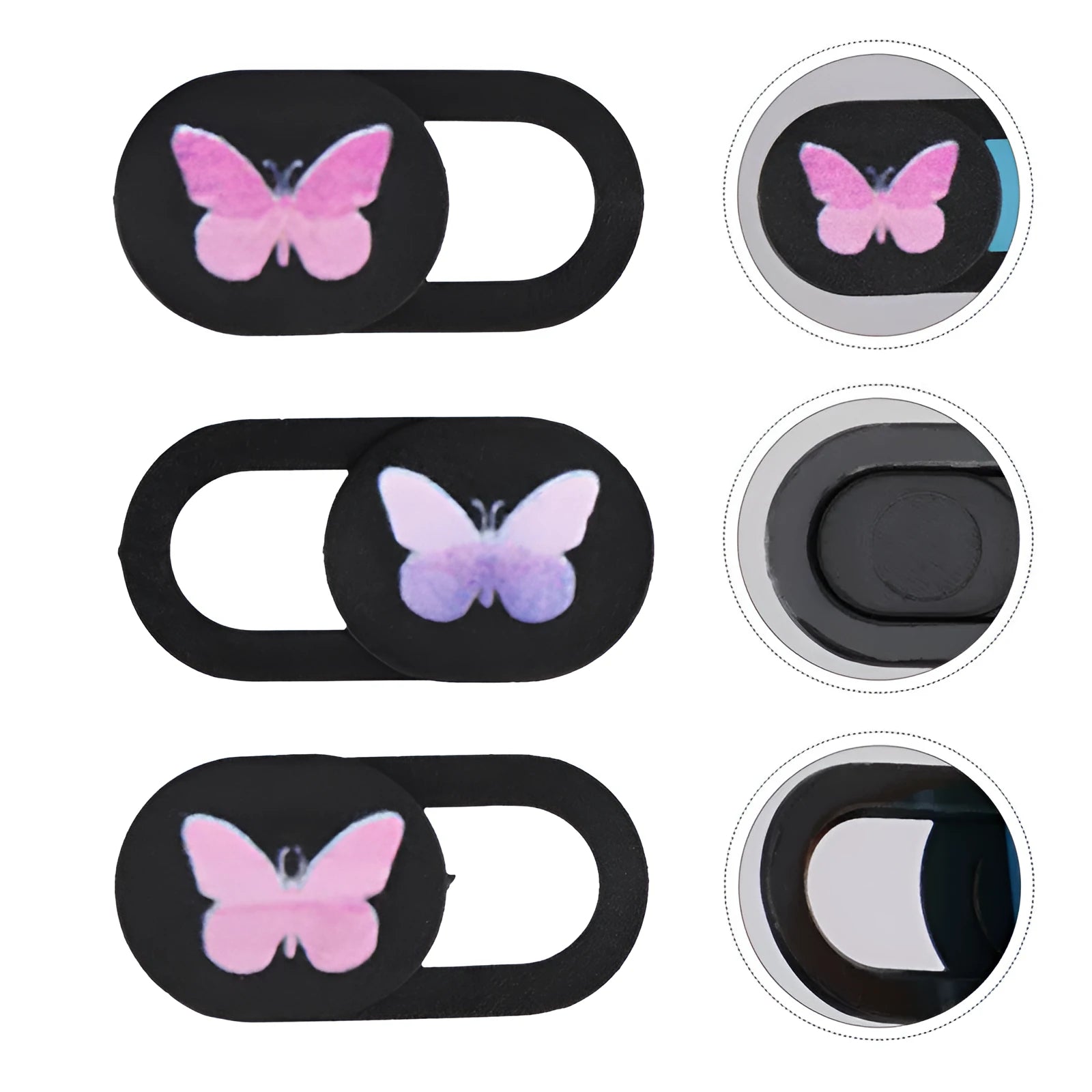 Black ABS laptop webcam privacy slider cover with adhesive backing, 1.5 cm long
