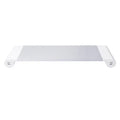 Black computer monitor stand with USB ports on the front and a hidden keyboard storage compartment underneath