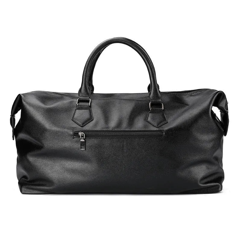Black thick PU leather gym bag with adjustable shoulder strap fits 14-inch notebook
