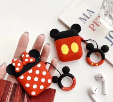 Silicone back cover case for AirPods 1 and 2 with cartoon wave point design in blue