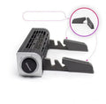 Black notebook cooling pad with adjustable speed fan for laptops, showing dimensions and USB cable.