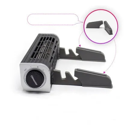 Black notebook cooling pad with adjustable speed fan for laptops, showing dimensions and USB cable.