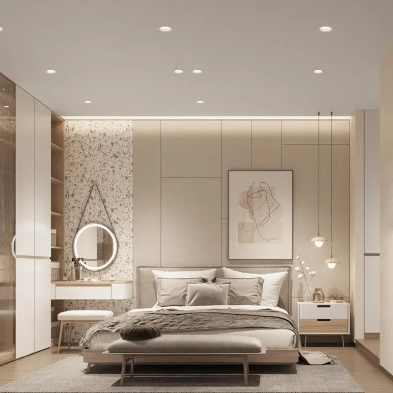 Embedded aluminium downlight ceiling light in white trim, 75mm hole 7W model