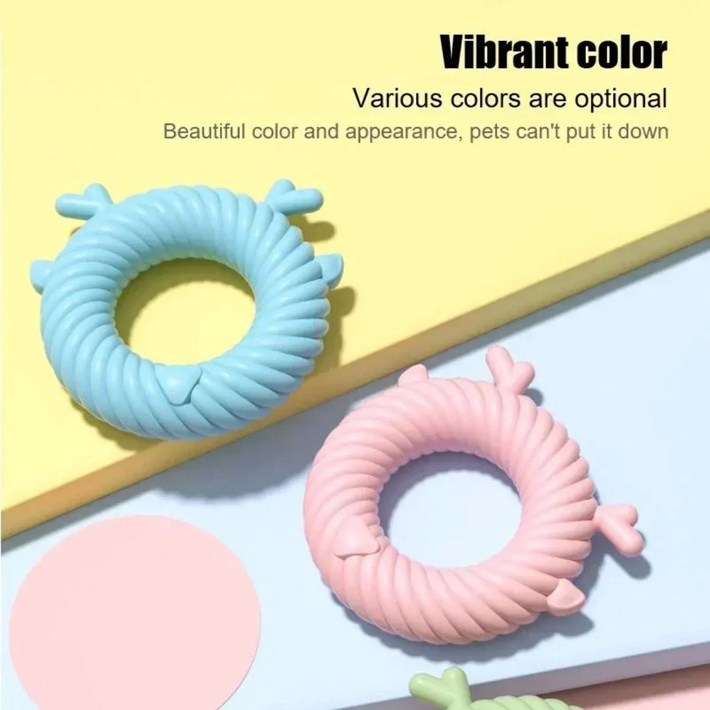 Deer-shaped dog chew toy with spiral grooves for teeth cleaning in light blue colour
