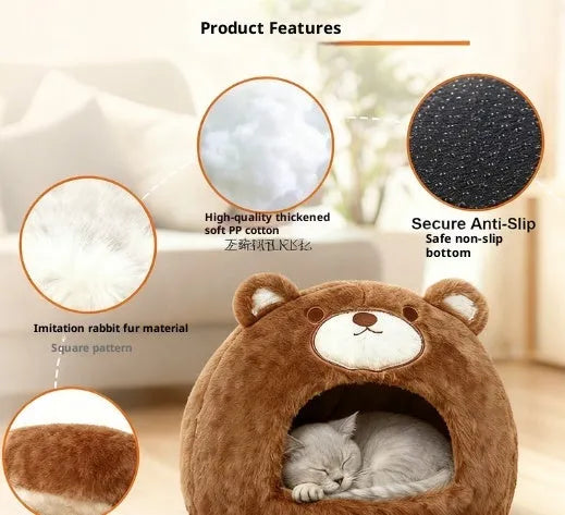 Closed white faced bear cat nest 42 by 42 by 33 cm cloth construction