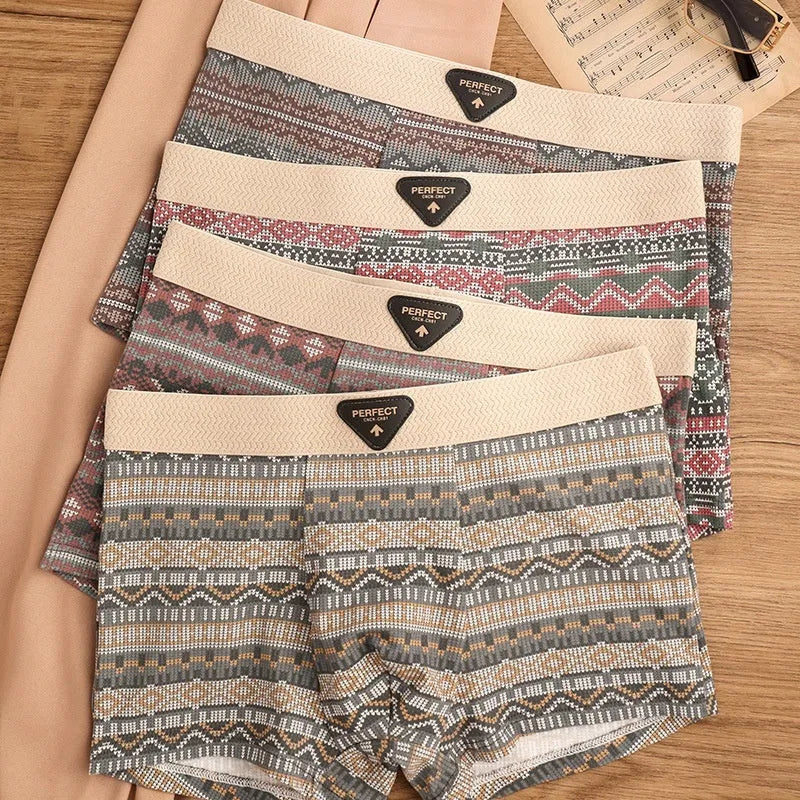Men's cotton breathable antibacterial boxer shorts in check pattern, mid-rise waist, available in multiple colours and sizes