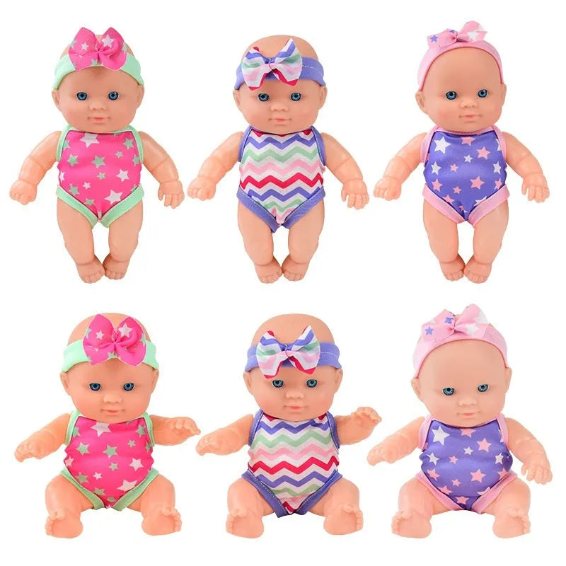 A 21.5cm tall vinyl baby figurine doll, a decorative model available in six different colour options.