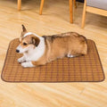 Brown woven rattan fibre cooling mat for dogs, shown in a large size.