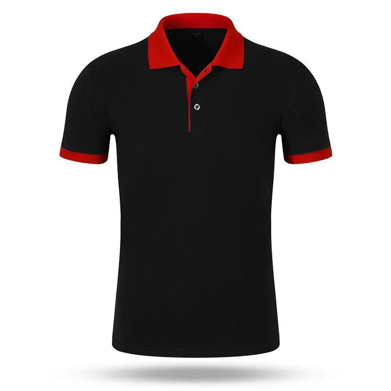 Colour lapel advertising T-shirt for men in a short sleeve, loose fit design on a hanger.