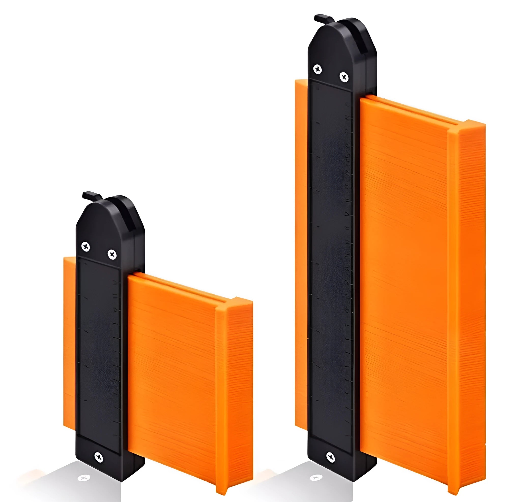 Plastic ABS profile ruler contour gauge with metric and inch scales measuring an irregular shape