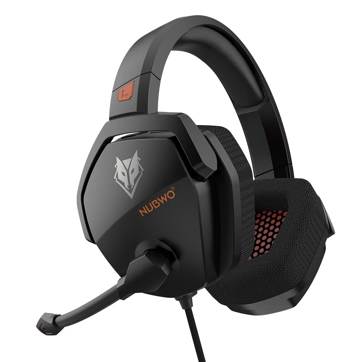 Wired esports game headset with chicken head design, 3.5mm plug, 50mm drivers, built-in mic, black orange colour