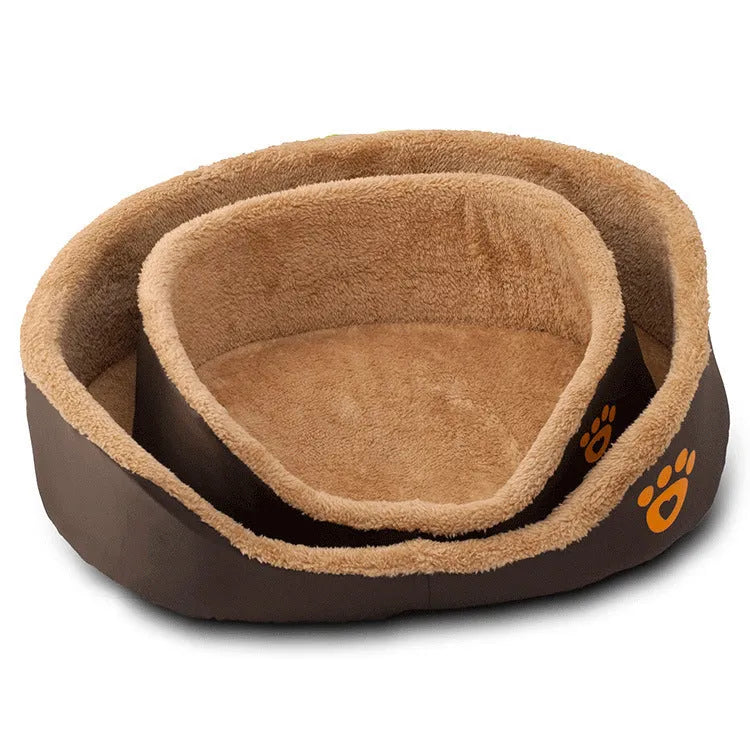 Round brown dog bed in PP cotton, fleece and Oxford, size S 45x40x17cm or M 60x55x17cm