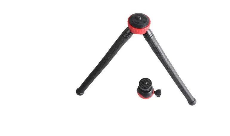 Black octopus-style flexible tripod with spherical gimbal head, shown wrapped around a pole.