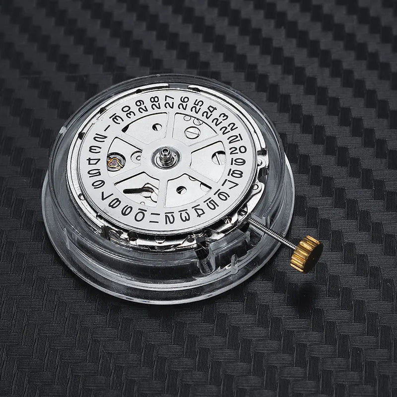 8215 automatic watch movement replacement with silver stainless steel mechanism measuring 25mm diameter