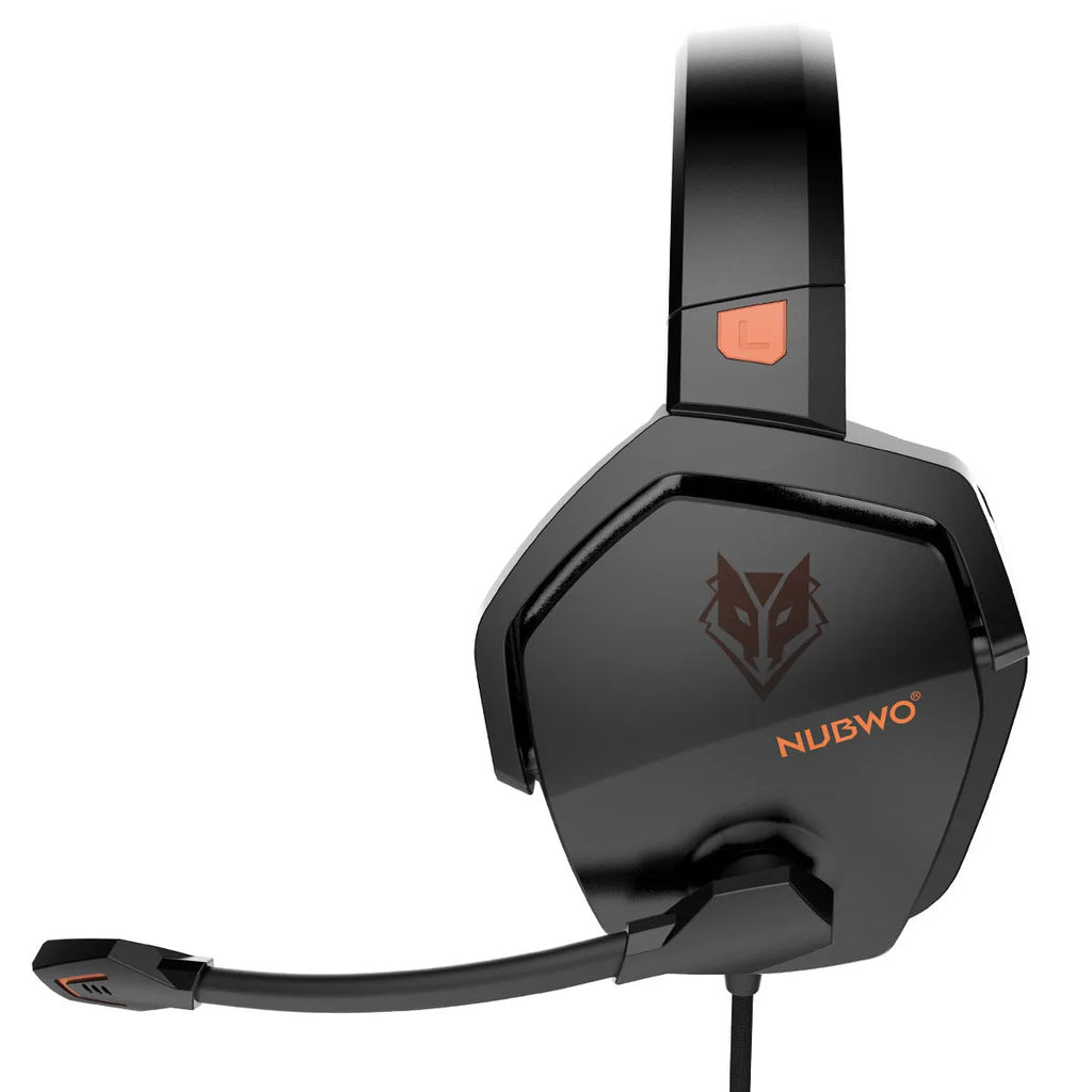 Wired esports game headset with chicken head design, 3.5mm plug, 50mm drivers, built-in mic, black orange colour